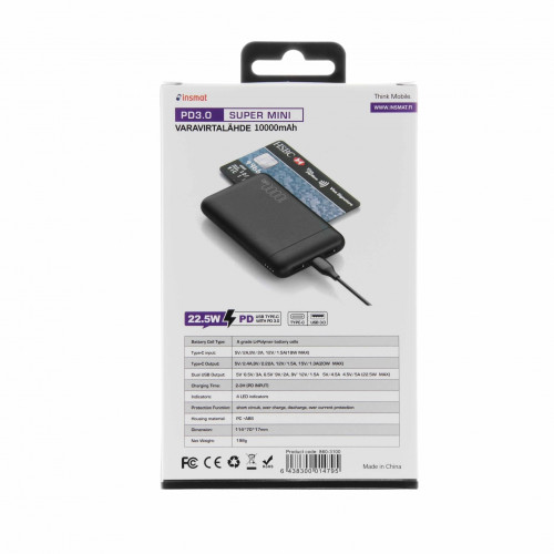 Varavirtalähde 10000 mAh 22,5w